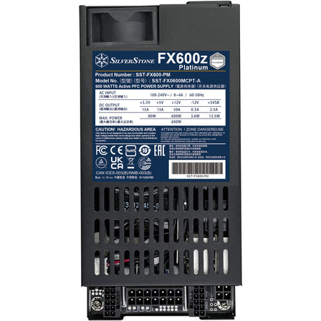 Silverstone fx600z platinum modulaire 600 watt voeding (zwart, 1x 12v-2x6, 2x pcie)
