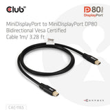 Club 3d minidisplayport naar minidisplayport dp80 bidirectioneel kabel (zwart, 1 meter, vesa-gecertificeerd)