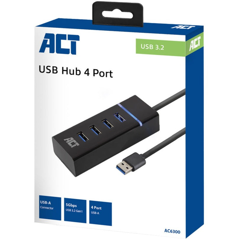Act connectivity ac6300 usb hub usb 3.2 gen 1 met 4 usb-a poorten usb-hub (zwart)