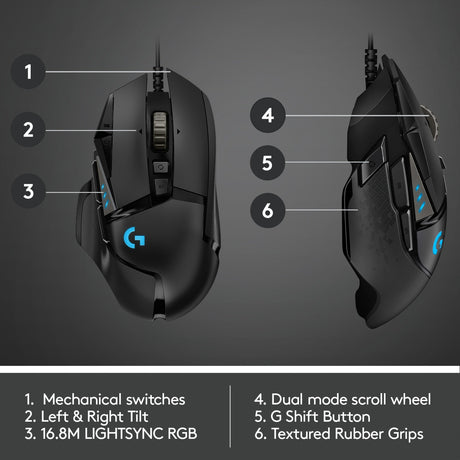 Logitech g502 hero high performance gaming mouse (zwart, 100 - 25.600 dpi, rgb leds)