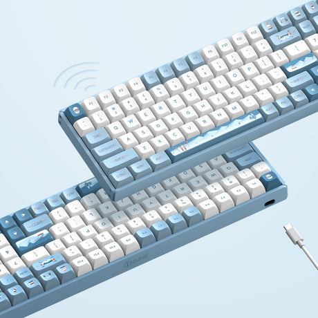 Iqunix f97 wintertide wireless mechanical keyboard (lichtblauw, us lay-out (qwerty), cherry mx brown, 96%, rgb leds, hot-swappable, pbt, 2.4ghz | bluetooth 5.1 | usb-c)