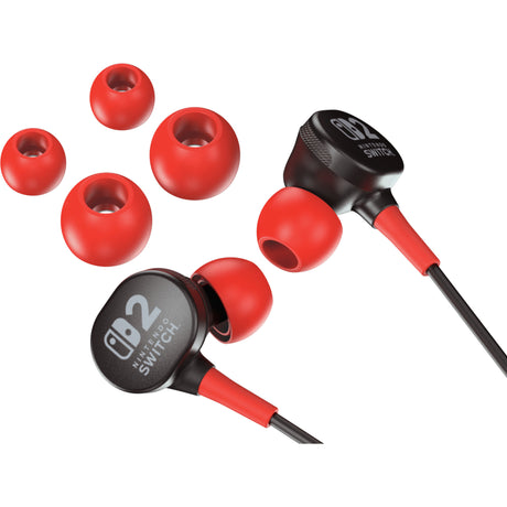 Powera bedrade oordopjes voor nintendo switch 2 in-ear (zwart rood, nintendo switch 2, nintendo switch, nintendo switch - oled model, nintendo switch lite)