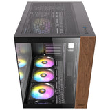 Antec cx800 wood argb midi tower behuizing (zwart houtkleur | 1x usb-a | 1x usb-c | tempered glass)