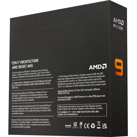 Amd ryzen 9 9900x, 4,4 ghz (5,6 ghz turbo boost) socket am5 processor (unlocked, boxed)
