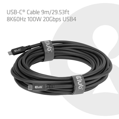 Club 3d usb-c kabel 8k60hz 100w usb4 (zwart, 9 meter)