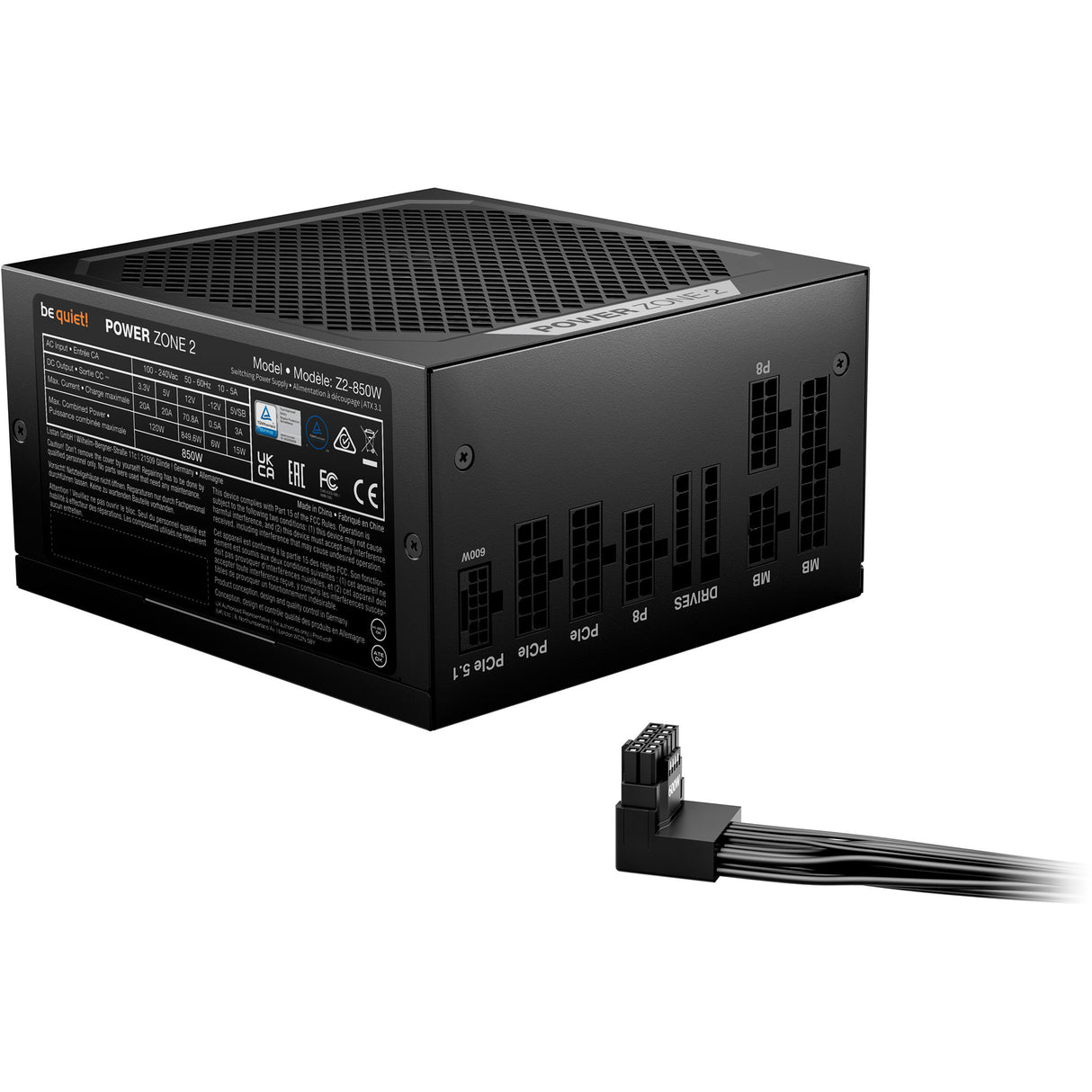 Be quiet! power zone 2 modulaire 850 watt voeding (zwart, 1x 12v-2x6, 3x pcie)
