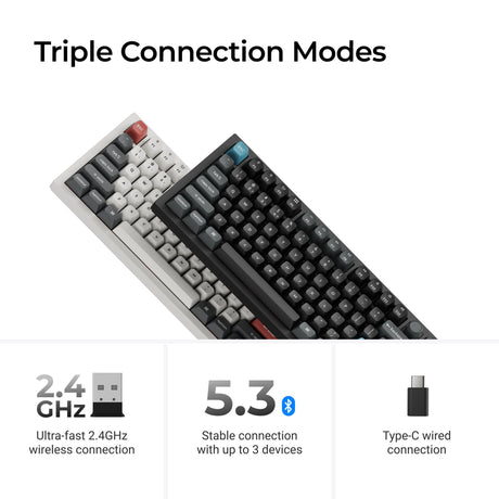 Keychron q3 ultra-m4 8k wireless custom mechanical keyboard (zwart, us lay-out (qwerty), silk pom banana, 80% (tkl), rgb, hot swap, 8k, 2.4 ghz | bluetooth 5.2 | usb-c)