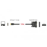 Delock usb-c 2.0 male > 1 x parallel db25 female kabel (zwart, 1,8 meter )