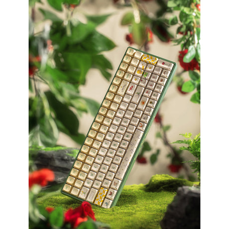 Iqunix f97 floral date rgb mechanisch gaming toetsenbord (groen, us lay-out (qwerty), gateron red, 96%, rgb leds, hot-swappable, pbt, 2.4ghz | bluetooth 5.1 | usb-c)