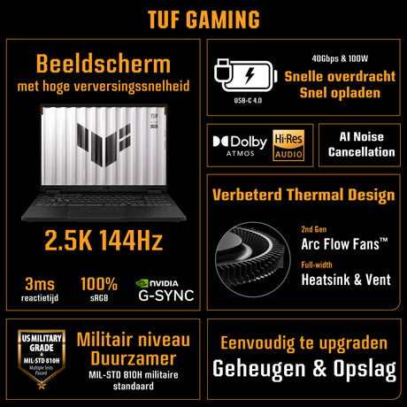 Asus tuf gaming a18 fa808um-s8011w 18 gaming laptop (zwart grijs | ryzen 7 260 | rtx 5060 | 32 gb | 1 tb ssd)