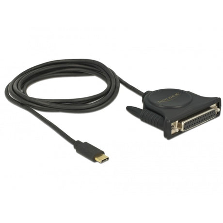 Delock usb-c 2.0 male > 1 x parallel db25 female kabel (zwart, 1,8 meter )