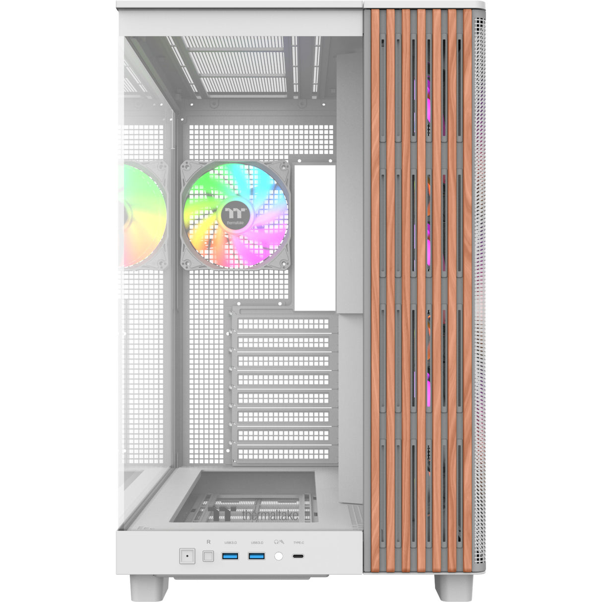 Thermaltake view 380 xl ws argb midi tower behuizing (wit houtkleur | 2x usb-a | 1x usb-c | rgb | tempered glass)