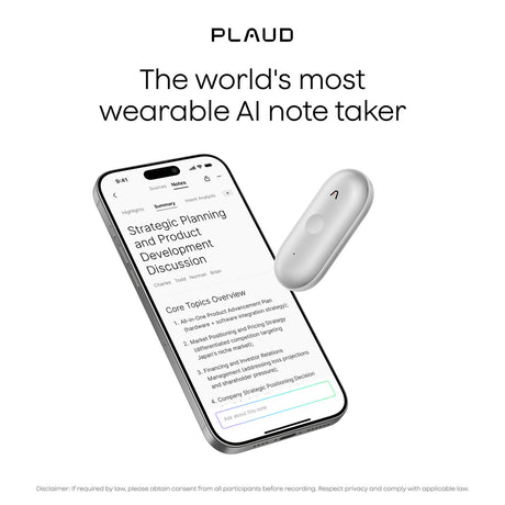 Plaud notepin s dicteerapparaat (zilver, 64 gb, bluetooth 5.2 ble (bluetooth low energy) wi-fi)
