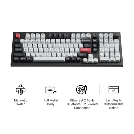Keychron q5 he qmk wireless custom keyboard (wit, us lay-out (qwerty), gateron double-rail magnetic nebula, 96%, rgb leds, osa double-shot pbt, hot swap, knob, 2.4ghz | bluetooth 5.1 | usb-c)