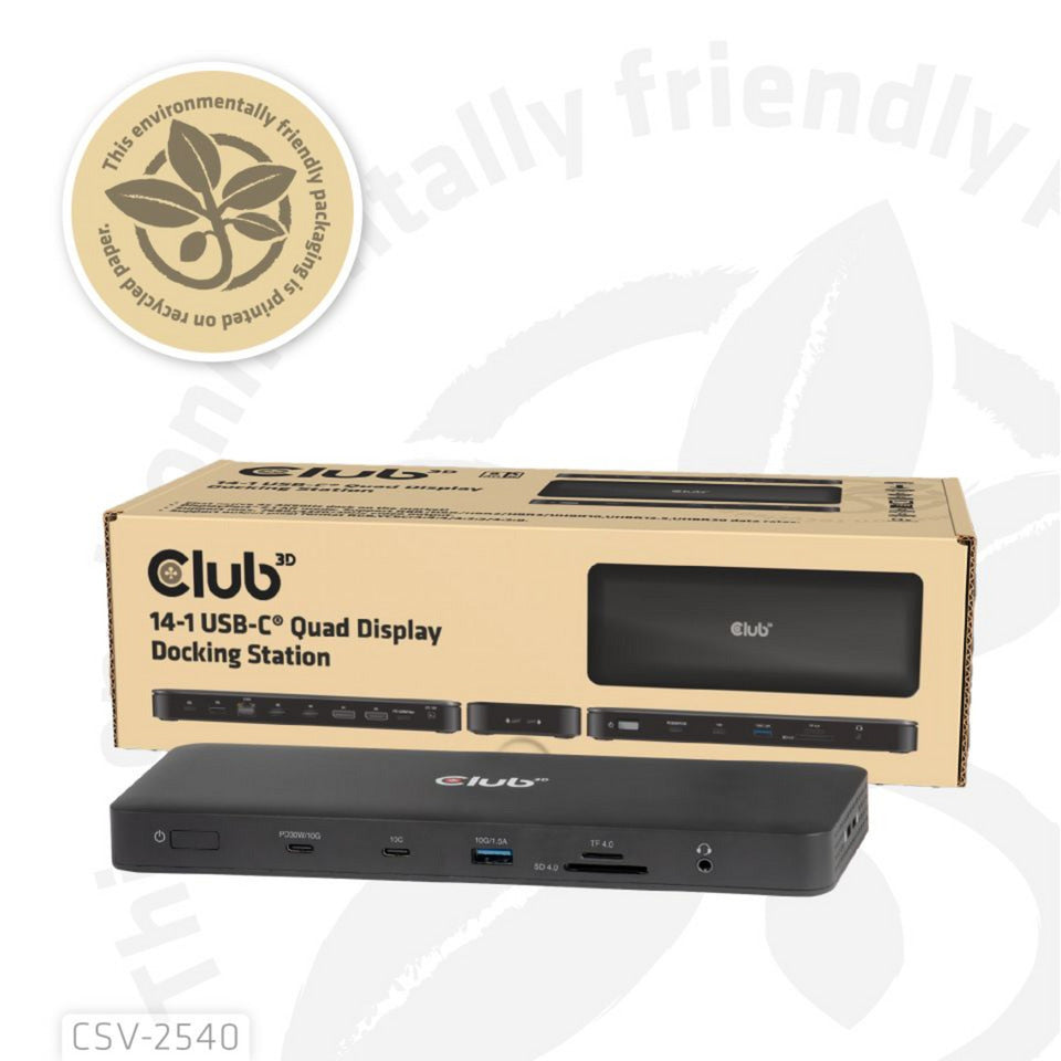 Club 3d 14-1 usb-c quad display dockingstation (zwart)