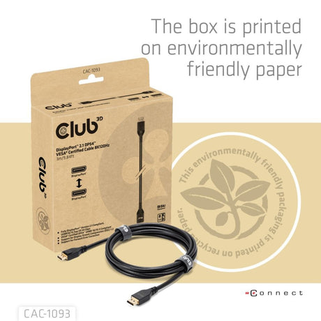Club 3d gecertificeerde displayport 2.1 kabel (zwart, 3 meter, 8k)
