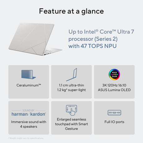 Asus zenbook s14 ux5406sa-qj544w 14 copilot+ laptop (donkergrijs | core ultra 7 258v | intel arc graphics 140v | 32 gb | 1 tb ssd)