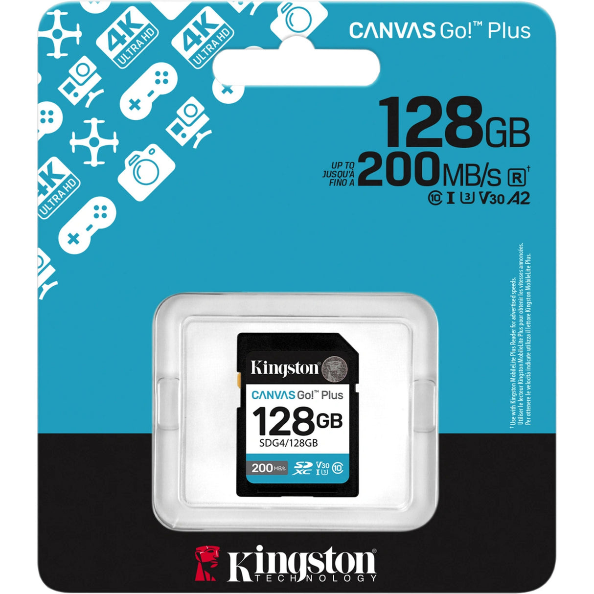Kingston canvas go! plus sdxc 128 gb geheugenkaart (zwart, class 10, uhs-i u3, v30)
