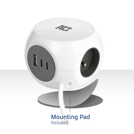 Act connectivity act stekkerdoos kubus met 3 stopcontacten, 30w power delivery usb-c a poorten, kabellengte 1,5m ac2425