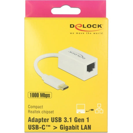 Delock superspeed usb-c (usb 3.1 gen 1) male > gigabit lan 10 100 1000 mbps compact adapter (wit, 0,135 meter)