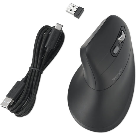 Kensington pro fit ergo my630 eq rechargeable mouse (zwart, 1000 - 2400 dpi, bluetooth, 2.4 ghz)