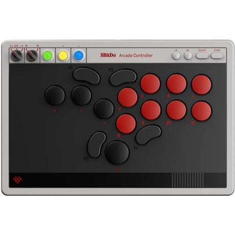 8bitdo arcade controller (grijs rood, 2.4 ghz bluetooth usb, nintendo switch 1 + 2, pc)