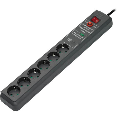 Brennenstuhl secure-tec 19.500a stekkerdoos met overspanningsbeveiliging, akoestisch 6-voudig antraciet 3m h05vv-f 3g1,5