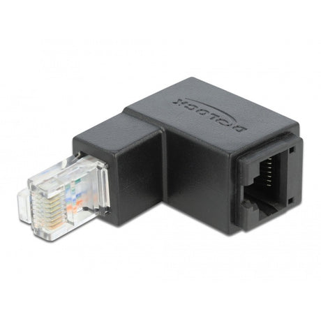 Delock adapter rj-45 cat.6 stekker > stopcontact, 90° (zwart)