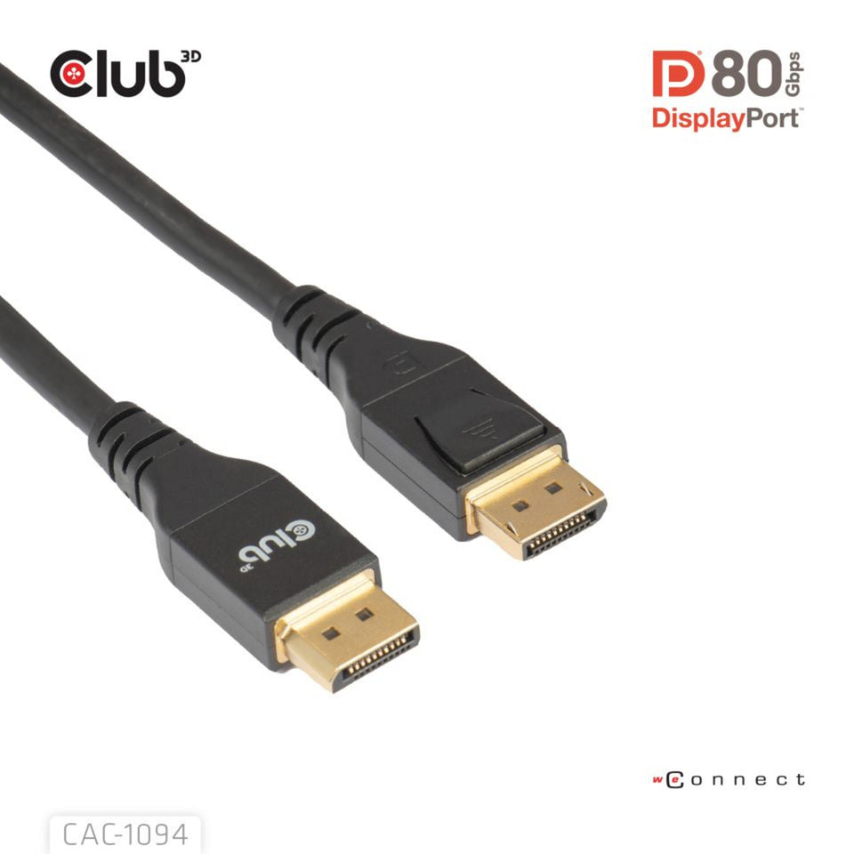 Club 3d gecertificeerde displayport 2.1 kabel (zwart, 2 meter, 10k)