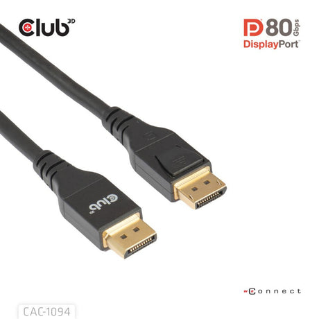 Club 3d gecertificeerde displayport 2.1 kabel (zwart, 2 meter, 10k)