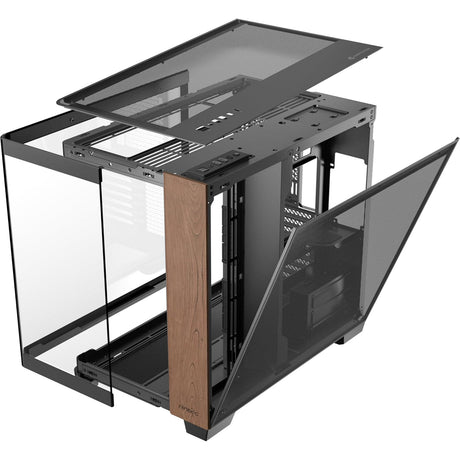 Antec c8 curve wood midi tower behuizing (zwart houtkleur | 2x usb-a | 1x usb-c | tempered glass)