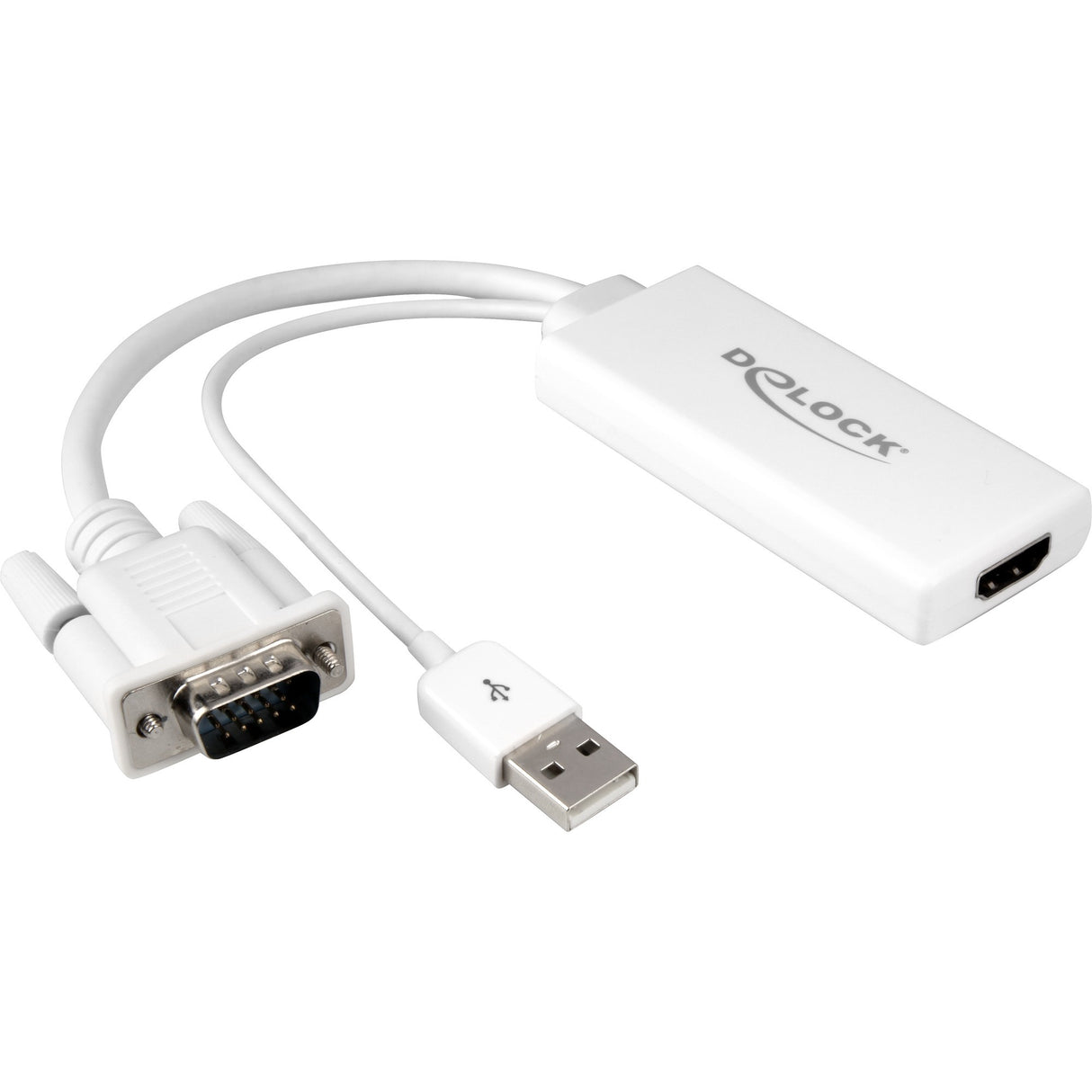 Delock vga (male) + usb-a (male) naar hdmi (female) adapter (wit, 0,25 meter)