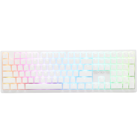 Ducky zero 6108 pure white rgb mechanisch gaming toetsenbord (wit, us lay-out (qwerty), cherry mx2a blue, 100%, rgb leds, double-shot pbt, hot swap, 2.4ghz | bluetooth | usb-c)