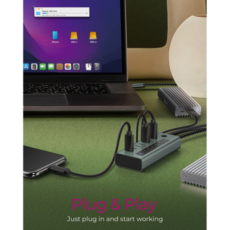 Icy box 7-port usb-c 3.2 gen 2 usb-hub (blauwgrijs)