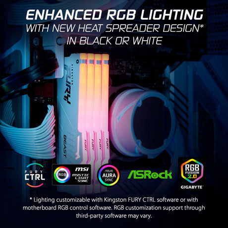 Kingston fury beast rgb 16 gb ddr5-5600 (1x 16 gb) werkgeheugen (wit, kf556c40bwa-16, xmp 3.0)