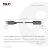 Club 3d displayport 1.4 to hdmi 4k60hz kabel adapter (zwart, hdr m m 2m)