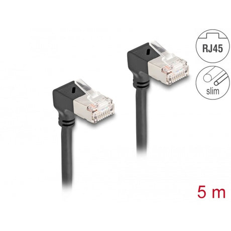 Delock rj45 network cable cat.6a s ftp slim 90° downwards downwards angled 5 m kabel (zwart)