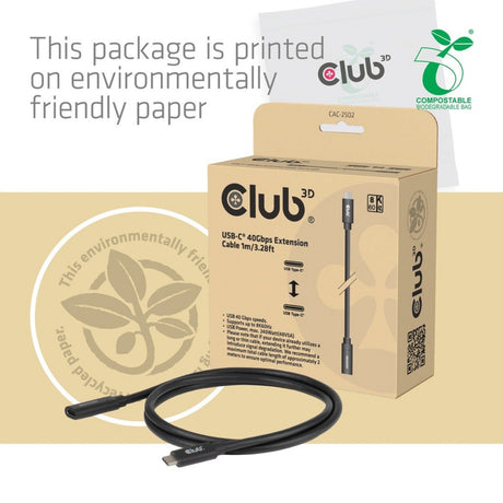 Club 3d usb-c 40 gbps verlengkabel (zwart, 1 meter, 8k 60hz, pd 240 watt)