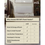Mill steel wifi paneelverwarming pa1300wifi4, 1300 watt convector (wit, wifi 2,4 ghz (wifi 6), bluetooth 5.2, zigbee 3.0 + app)