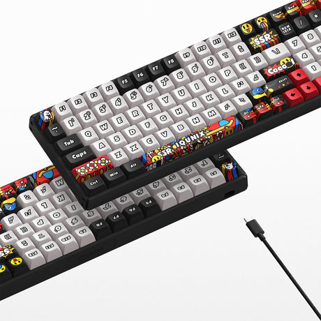 Iqunix f97 graffiti diary wireless mechanical keyboard (zwart, us lay-out (qwerty), cherry mx brown, 96%, rgb leds, hot-swappable, pbt, 2.4ghz | bluetooth 5.1 | usb-c)