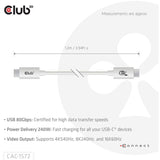 Club 3d usb-c 80gbps certified 240w 8k 240hz kabel (wit, 1.2m)