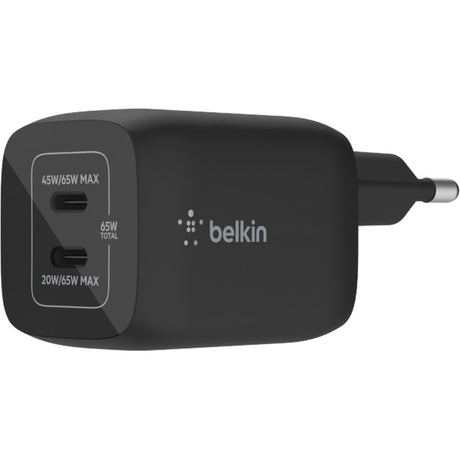 Belkin boostcharge pro 2-poorts usb-c gan-wandlader met pps (65 w) (zwart, 2x usb-c)