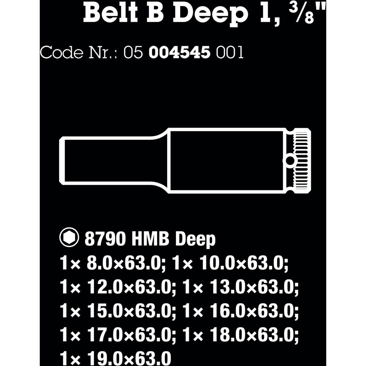 Wera belt b deep 1 doppen set, met 3 8 -aandrijving, 9‑delig dopsleutel (zwart)