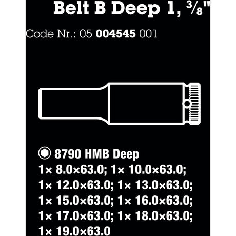 Wera belt b deep 1 doppen set, met 3 8 -aandrijving, 9‑delig dopsleutel (zwart)