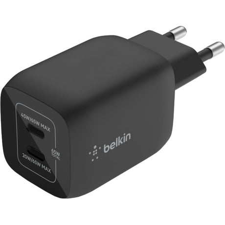 Belkin boostcharge pro 2-poorts usb-c gan-wandlader met pps (65 w) (zwart, 2x usb-c)