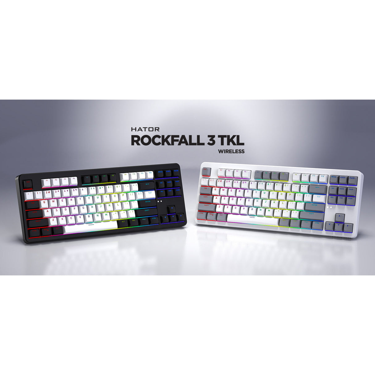 Hator rockfall 3 tkl wireless rgb mechanisch gaming toetsenbord (wit, us lay-out (qwerty), hator aurum orange, 80% (tkl), rgb, pbt keycaps, hotswap, 2.4 ghz bluetooth usb-c)