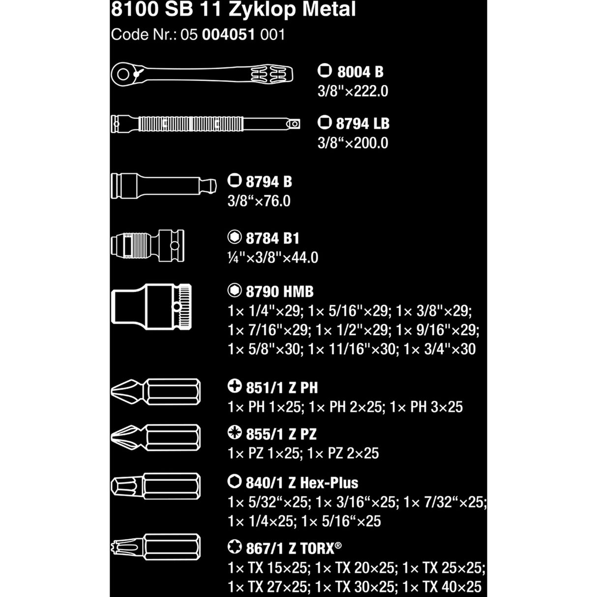 Wera 8100 sb 11 zyklop metalen ratelset, 3 8 gereedschapsset (zwart groen, 29-delig, volledig metalen ratel met vierkantaandrijving)