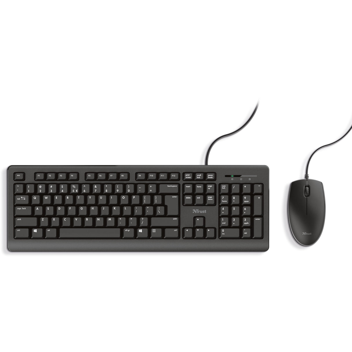 Trust primo keyboard mouse set desktopset (zwart, us lay-out (qwerty), membraan, 100%)