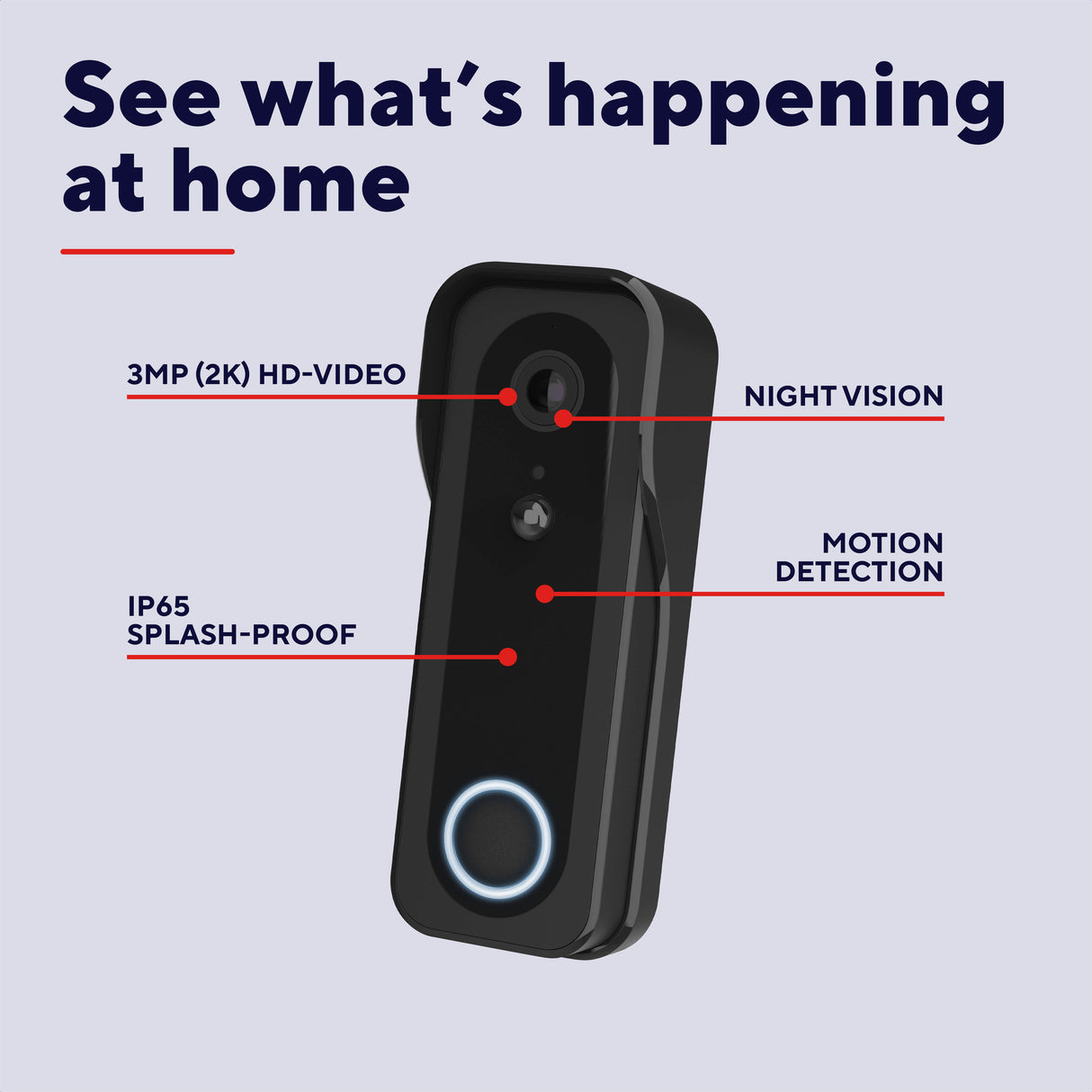 Trust draadloze video deurbel - doorcam-3000 - accu oplaadbaar met usb-c - 2k 3mp - geen abonnementskosten - inclusief chime - deurbel met camera - zwart