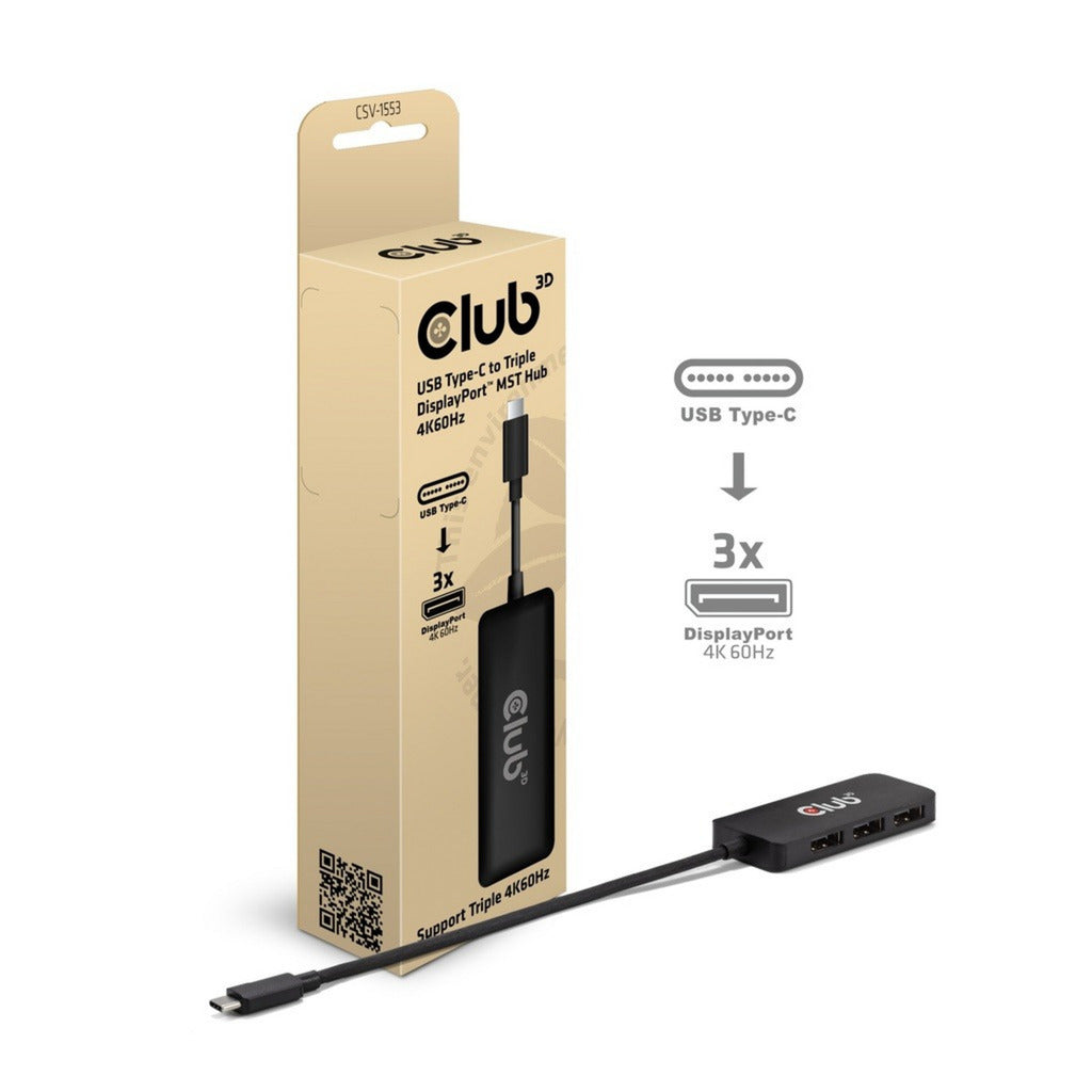 Club 3d usb-c naar 3x displayport hub (zwart)